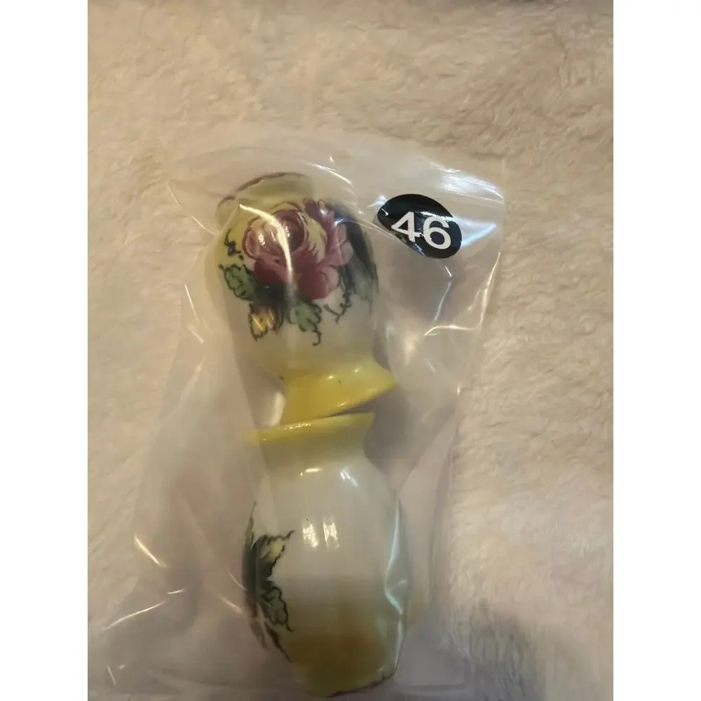 Vintage Hand Painted Rose Porcelain Salt & Pepper Shakers Pair Cork Stoppers